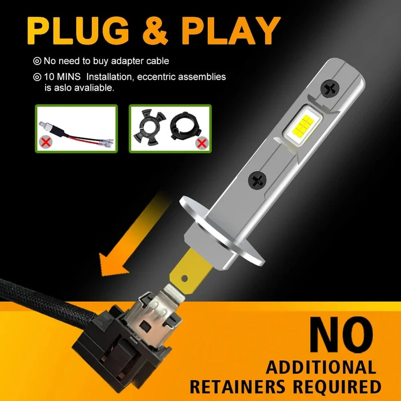 MZGN 2 Stück 12000LM H1 LED-Scheinwerferlampe Canbus Autokopf Nebelscheinwerfer 6500K Weiß 12V-24V Superhell, Plug-and-Play, lüfterlos