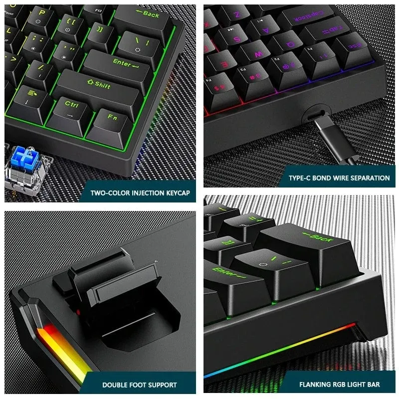 K620 Mini-RGB-Gaming-Mechanische Tastatur mit Hintergrundbeleuchtung, Gamer-Mechaniker-Kit, 60 Prozent DIY, benutzerdefinierte PBT-Tastenkappe, Hotswap, Rosa, Weiß, USB, PC