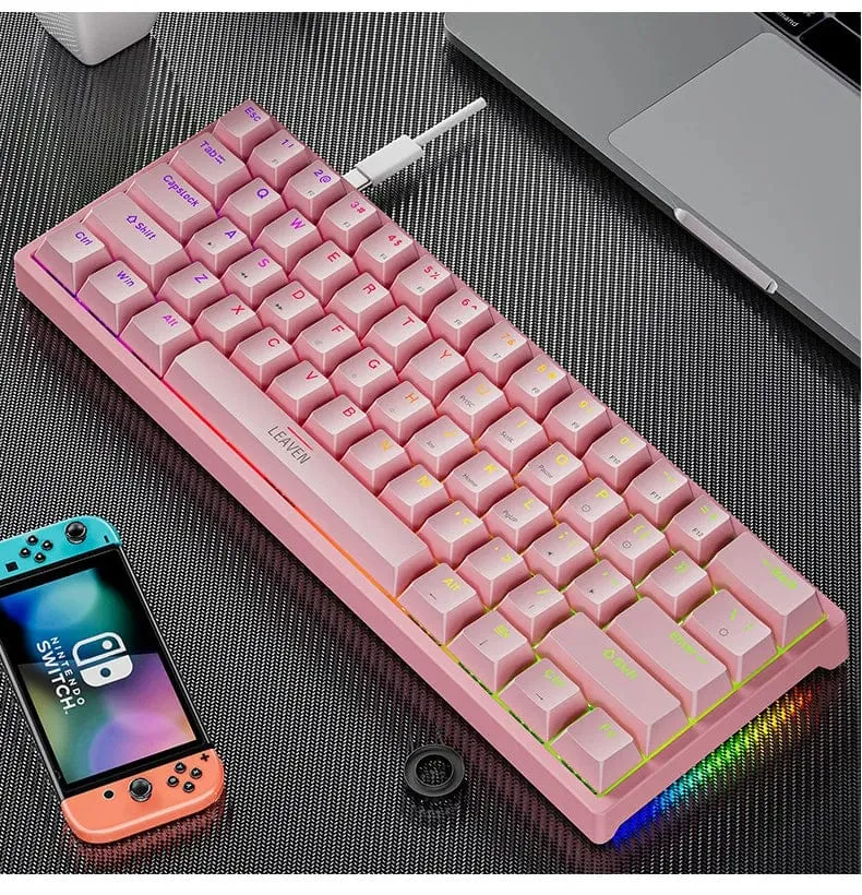 K620 Mini-RGB-Gaming-Mechanische Tastatur mit Hintergrundbeleuchtung, Gamer-Mechaniker-Kit, 60 Prozent DIY, benutzerdefinierte PBT-Tastenkappe, Hotswap, Rosa, Weiß, USB, PC