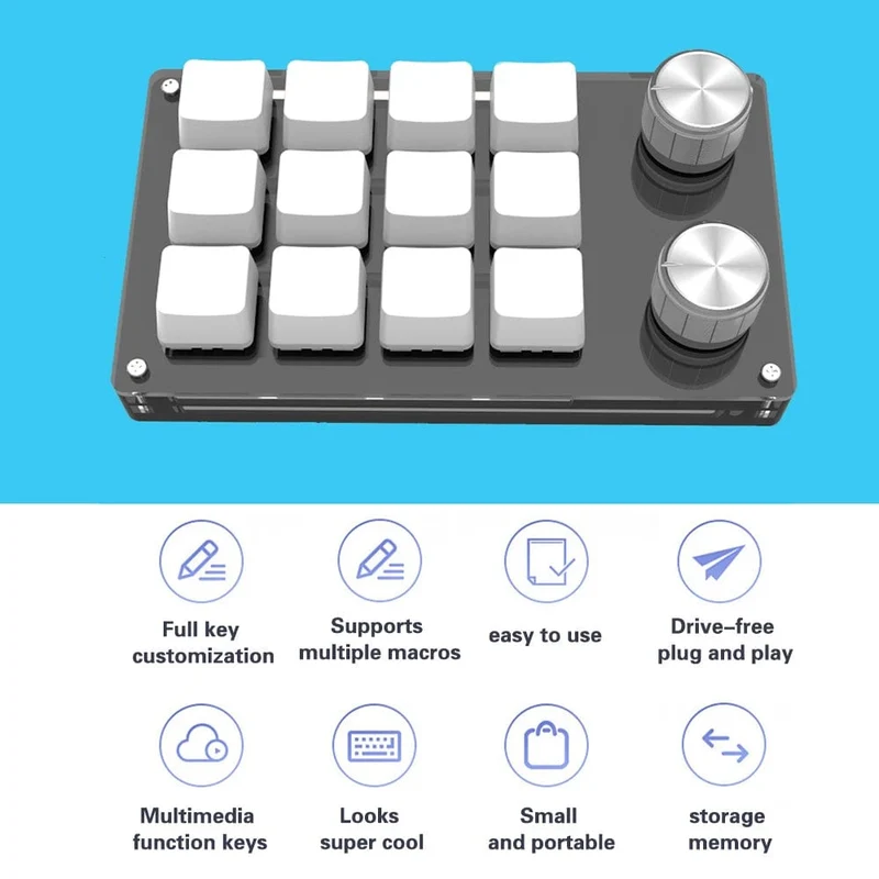 USB-Makro, benutzerdefinierte Mini-Tastatur, 12 Tasten, 2 Knöpfe, Programmierung, DIY, mechanische Tastatur, Gaming, Zeichenschalter, tragbare Hot-Swap-Tastatur
