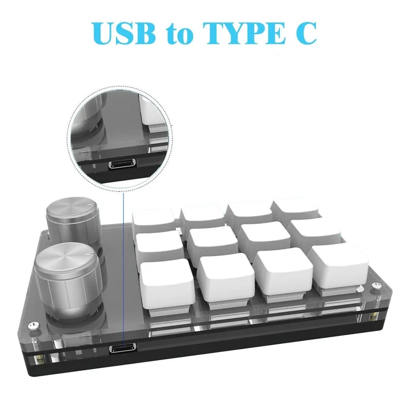 USB-Makro, benutzerdefinierte Mini-Tastatur, 12 Tasten, 2 Knöpfe, Programmierung, DIY, mechanische Tastatur, Gaming, Zeichenschalter, tragbare Hot-Swap-Tastatur