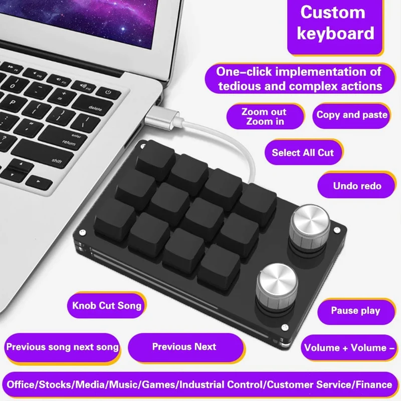 USB-Makro, benutzerdefinierte Mini-Tastatur, 12 Tasten, 2 Knöpfe, Programmierung, DIY, mechanische Tastatur, Gaming, Zeichenschalter, tragbare Hot-Swap-Tastatur
