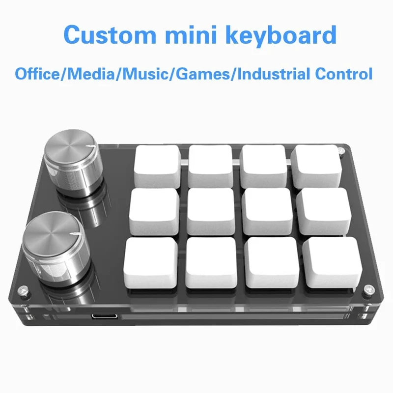 USB-Makro, benutzerdefinierte Mini-Tastatur, 12 Tasten, 2 Knöpfe, Programmierung, DIY, mechanische Tastatur, Gaming, Zeichenschalter, tragbare Hot-Swap-Tastatur