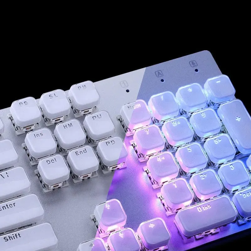Durchscheinende Tastenkappen, 104 Tasten-Layout, niedriges Profil, weiße Tastenkappen, DIY, schwarze Hintergrundbeleuchtung, Kristallrand für mechanische Tastatur