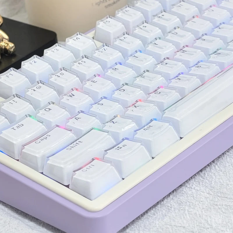 Durchscheinende Tastenkappen, 104 Tasten-Layout, niedriges Profil, weiße Tastenkappen, DIY, schwarze Hintergrundbeleuchtung, Kristallrand für mechanische Tastatur