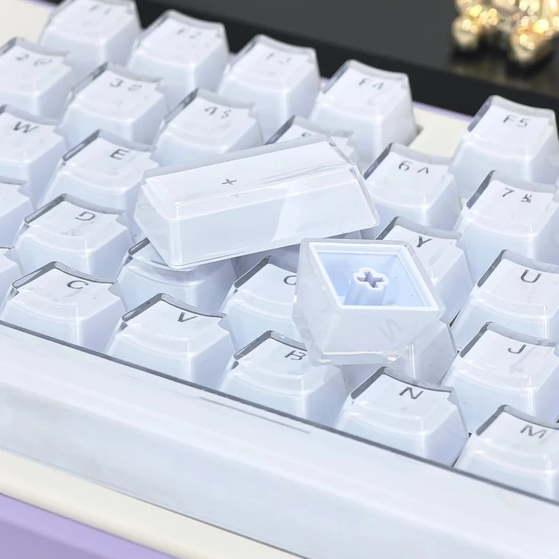 Durchscheinende Tastenkappen, 104 Tasten-Layout, niedriges Profil, weiße Tastenkappen, DIY, schwarze Hintergrundbeleuchtung, Kristallrand für mechanische Tastatur