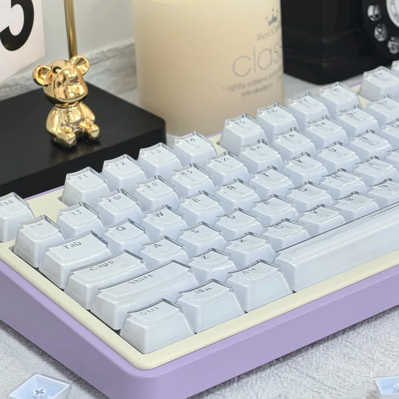 Durchscheinende Tastenkappen, 104 Tasten-Layout, niedriges Profil, weiße Tastenkappen, DIY, schwarze Hintergrundbeleuchtung, Kristallrand für mechanische Tastatur