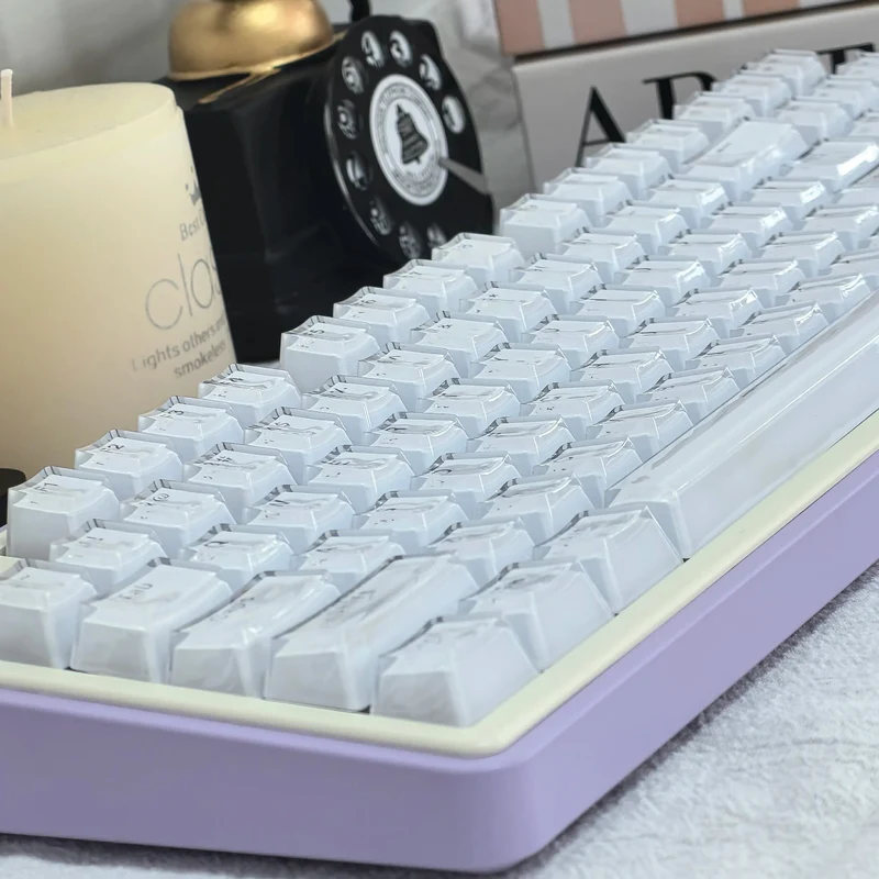 Durchscheinende Tastenkappen, 104 Tasten-Layout, niedriges Profil, weiße Tastenkappen, DIY, schwarze Hintergrundbeleuchtung, Kristallrand für mechanische Tastatur