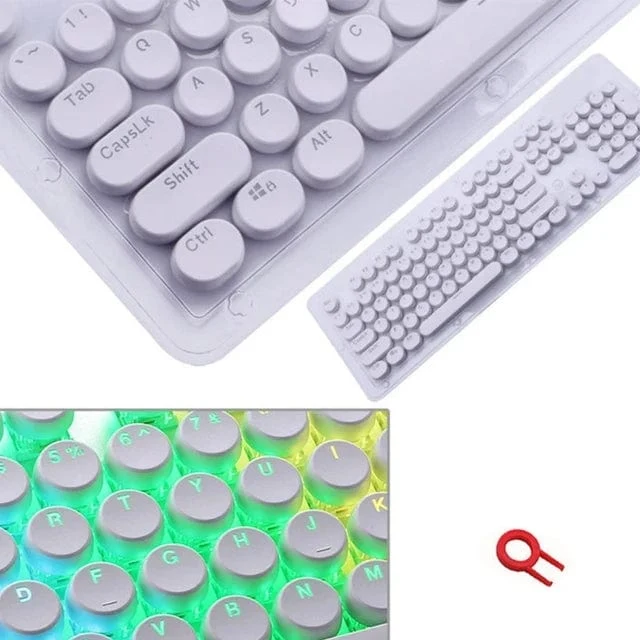 Durchscheinende Tastenkappen, 104 Tasten-Layout, niedriges Profil, weiße Tastenkappen, DIY, schwarze Hintergrundbeleuchtung, Kristallrand für mechanische Tastatur
