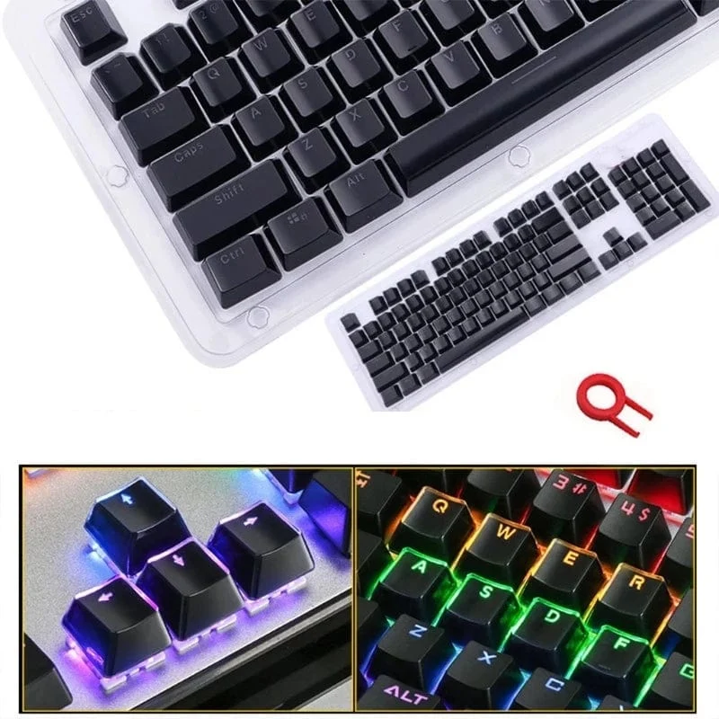 Durchscheinende Tastenkappen, 104 Tasten-Layout, niedriges Profil, weiße Tastenkappen, DIY, schwarze Hintergrundbeleuchtung, Kristallrand für mechanische Tastatur