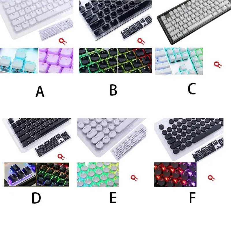 Durchscheinende Tastenkappen, 104 Tasten-Layout, niedriges Profil, weiße Tastenkappen, DIY, schwarze Hintergrundbeleuchtung, Kristallrand für mechanische Tastatur
