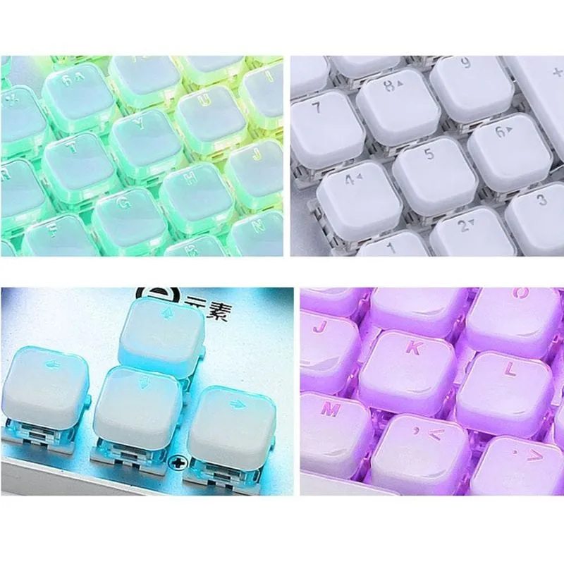 Durchscheinende Tastenkappen, 104 Tasten-Layout, niedriges Profil, weiße Tastenkappen, DIY, schwarze Hintergrundbeleuchtung, Kristallrand für mechanische Tastatur