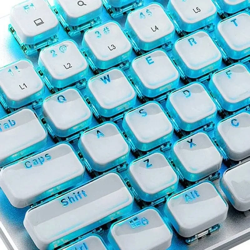 Durchscheinende Tastenkappen, 104 Tasten-Layout, niedriges Profil, weiße Tastenkappen, DIY, schwarze Hintergrundbeleuchtung, Kristallrand für mechanische Tastatur