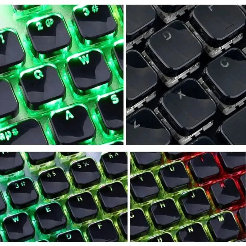 Durchscheinende Tastenkappen, 104 Tasten-Layout, niedriges Profil, weiße Tastenkappen, DIY, schwarze Hintergrundbeleuchtung, Kristallrand für mechanische Tastatur