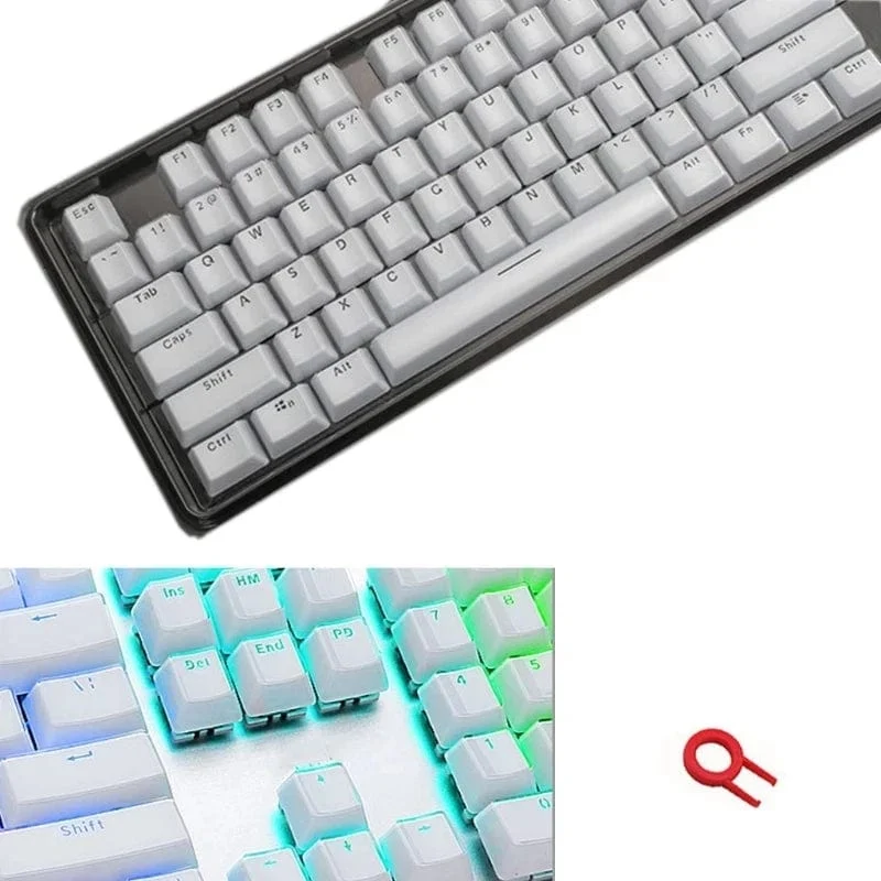Durchscheinende Tastenkappen, 104 Tasten-Layout, niedriges Profil, weiße Tastenkappen, DIY, schwarze Hintergrundbeleuchtung, Kristallrand für mechanische Tastatur