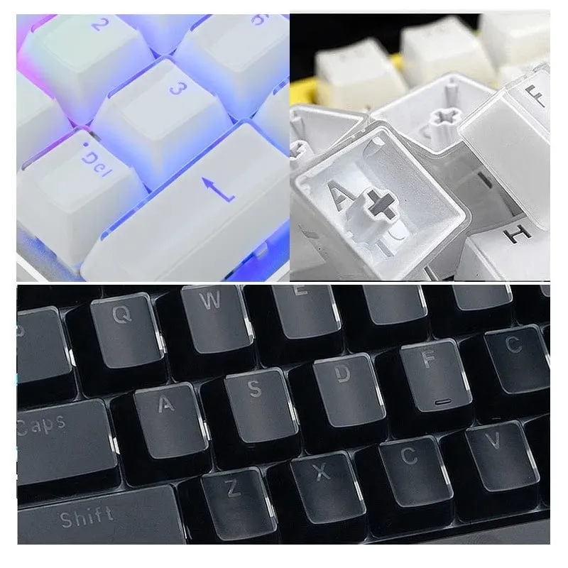 Durchscheinende Tastenkappen, 104 Tasten-Layout, niedriges Profil, weiße Tastenkappen, DIY, schwarze Hintergrundbeleuchtung, Kristallrand für mechanische Tastatur