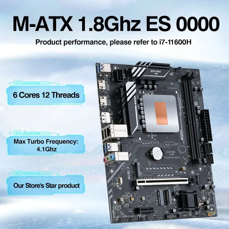 ERYING DIY-Desktop-Motherboard mit integrierter 11. Core-CPU 0000 ES 1.8 GHz-4.5 GHz 6C12T 18 MB Cache (siehe i7 11600H) Gaming-PC