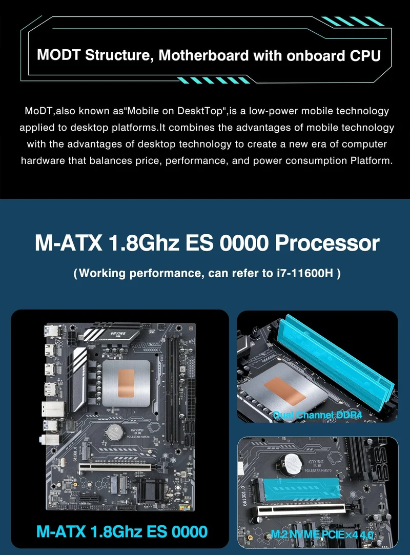 ERYING DIY-Desktop-Motherboard mit integrierter 11. Core-CPU 0000 ES 1.8 GHz-4.5 GHz 6C12T 18 MB Cache (siehe i7 11600H) Gaming-PC