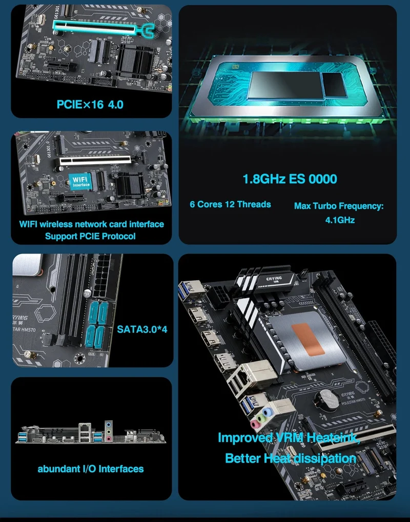 ERYING DIY-Desktop-Motherboard mit integrierter 11. Core-CPU 0000 ES 1.8 GHz-4.5 GHz 6C12T 18 MB Cache (siehe i7 11600H) Gaming-PC
