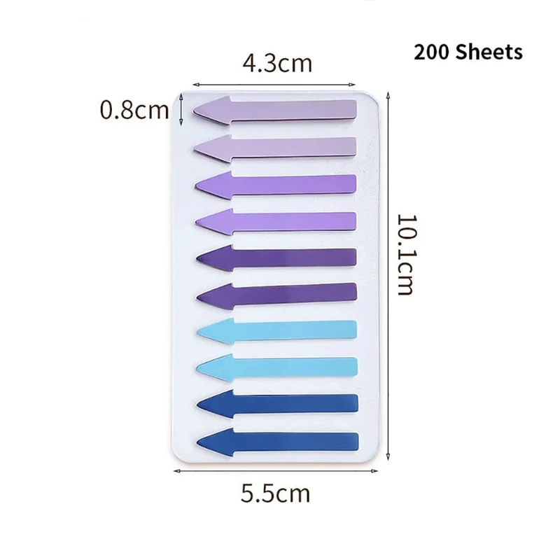 200 Blatt transparente fluoreszierende Index-Tabs aus PET mit Pfeilflaggen, Haftnotizen für Seitenmarker, Planeraufkleber, Büro, Schule