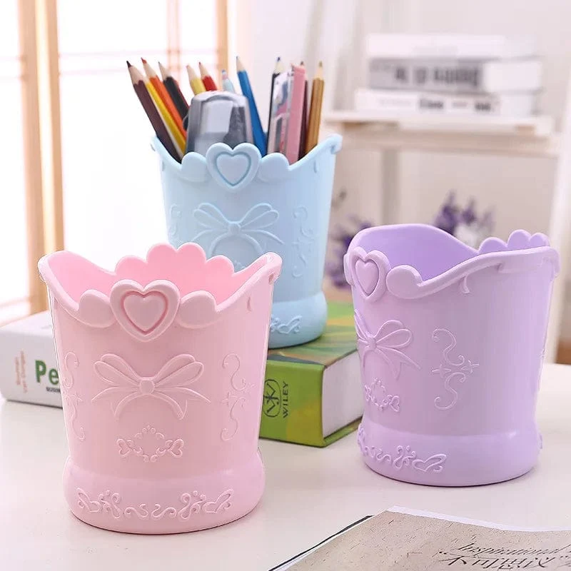 Niedlicher Stifthalter mit Schleife, Bonbonfarbe, Kawaii-Pink, Bleistift-Organizer, Box, Ständer, Behälter, Büro, Schulbedarf, Küchengläser