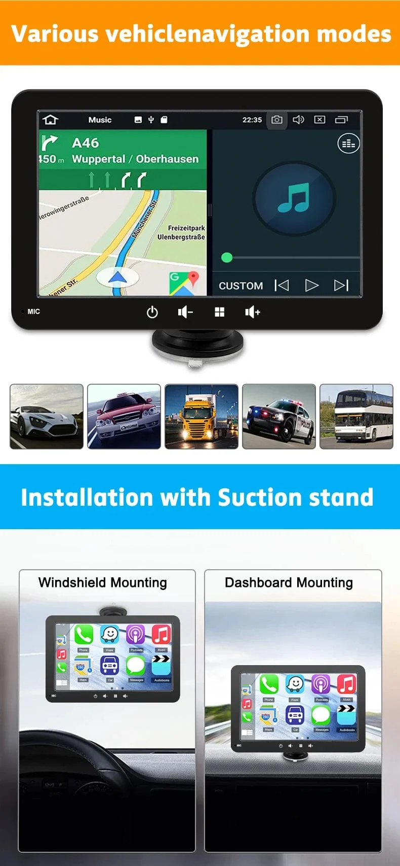 Universal 7 Zoll Autoradio Multimedia Video Player Drahtlose Carplay Android Auto Touchscreen Bluetooth Auto Intelligente Systeme