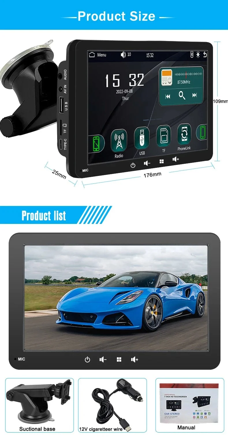 Universal 7 Zoll Autoradio Multimedia Video Player Drahtlose Carplay Android Auto Touchscreen Bluetooth Auto Intelligente Systeme