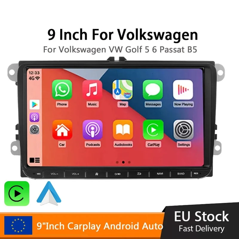 9" Autoradio Android 12 für VW Passat 6 7 CC Polo GOLF 5 6 Touran T5 WiFi GPS Navigation BT WiFi Split Screen Head Unit FM Radio