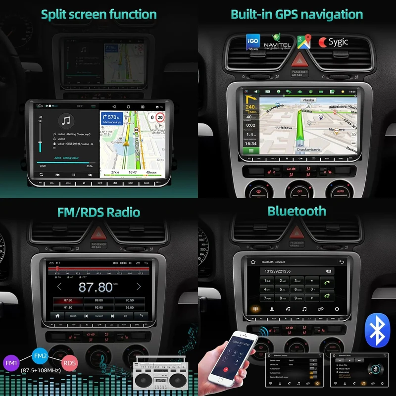 9" Autoradio Android 12 für VW Passat 6 7 CC Polo GOLF 5 6 Touran T5 WiFi GPS Navigation BT WiFi Split Screen Head Unit FM Radio