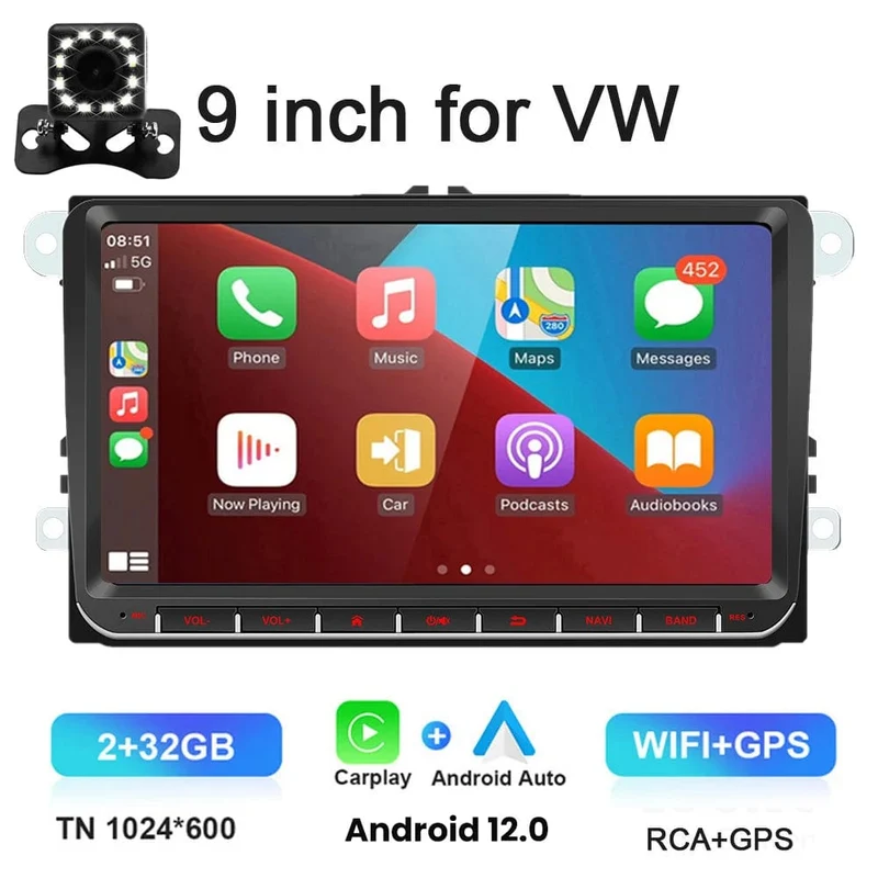 9" Autoradio Android 12 für VW Passat 6 7 CC Polo GOLF 5 6 Touran T5 WiFi GPS Navigation BT WiFi Split Screen Head Unit FM Radio