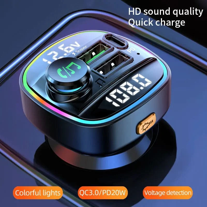 Bluetooth 5.0 FM-Transmitter Freisprecheinrichtung Autoradio-Modulator MP3-Player mit 22.5 W USB-Super-Quick-Charge-Adapter fürs Auto