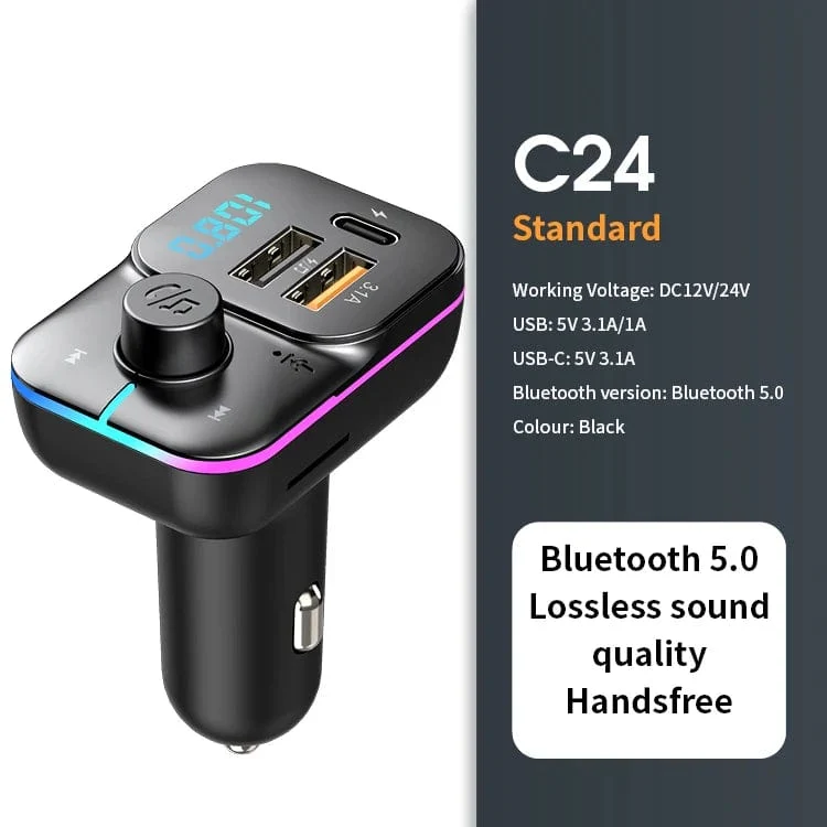Bluetooth 5.0 FM-Transmitter Freisprecheinrichtung Autoradio-Modulator MP3-Player mit 22.5 W USB-Super-Quick-Charge-Adapter fürs Auto