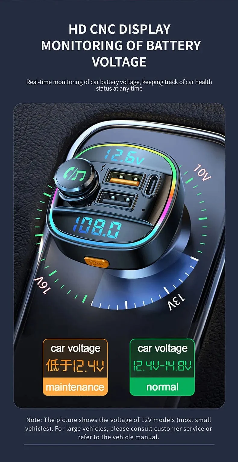 Bluetooth 5.0 FM-Transmitter Freisprecheinrichtung Autoradio-Modulator MP3-Player mit 22.5 W USB-Super-Quick-Charge-Adapter fürs Auto