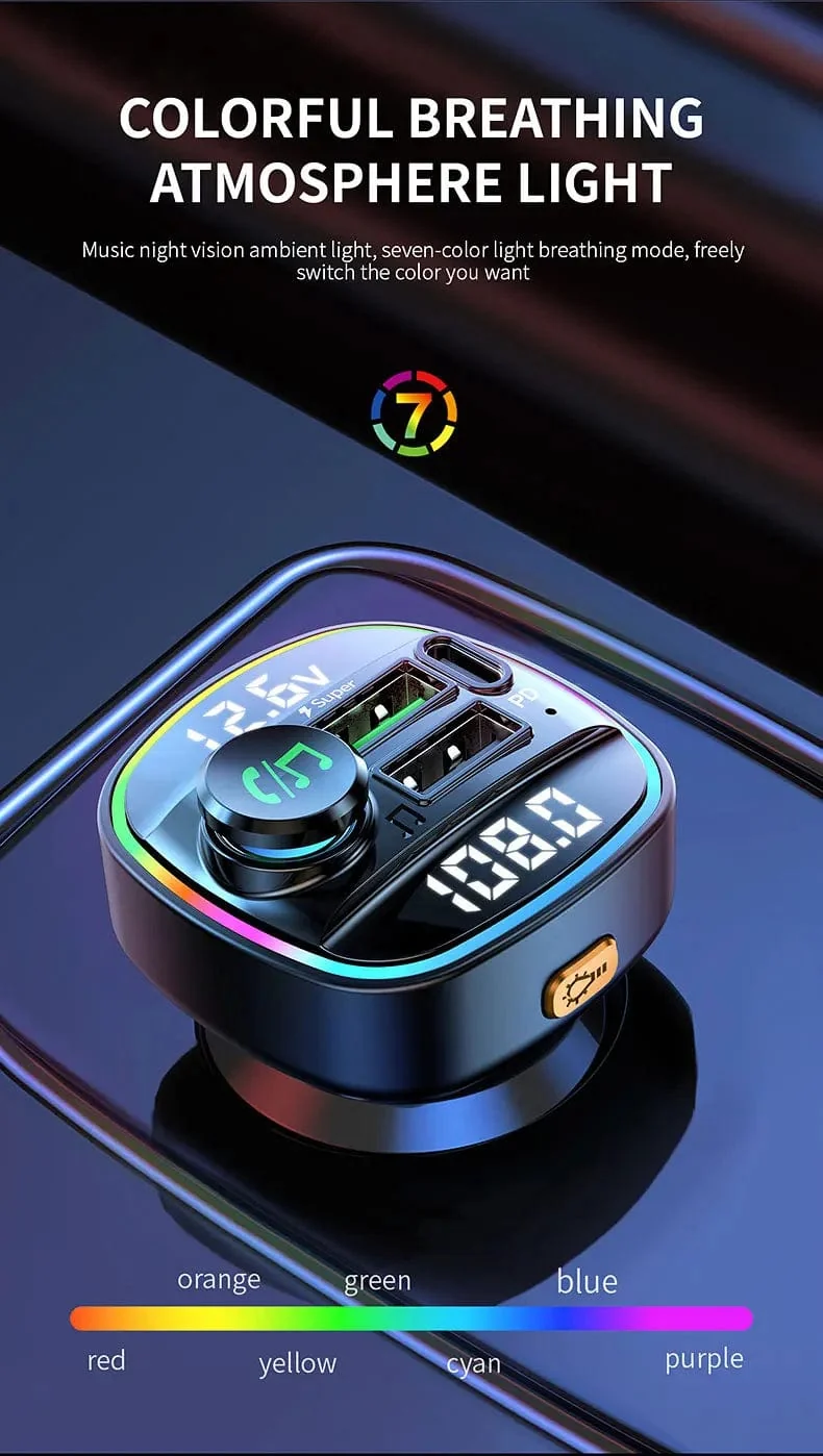 Bluetooth 5.0 FM-Transmitter Freisprecheinrichtung Autoradio-Modulator MP3-Player mit 22.5 W USB-Super-Quick-Charge-Adapter fürs Auto