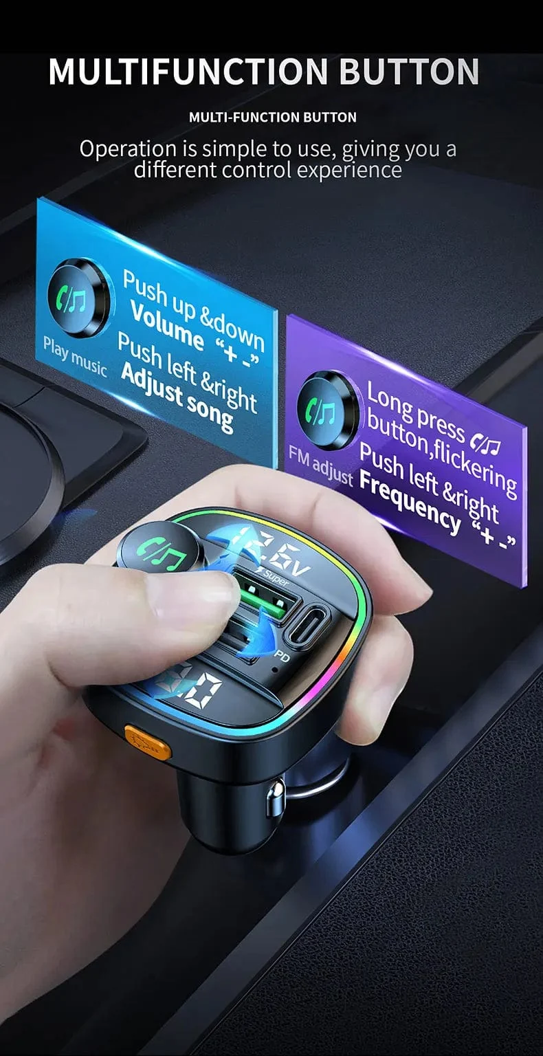 Bluetooth 5.0 FM-Transmitter Freisprecheinrichtung Autoradio-Modulator MP3-Player mit 22.5 W USB-Super-Quick-Charge-Adapter fürs Auto