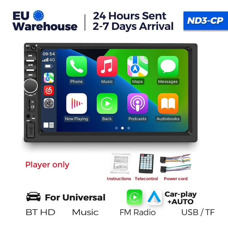 7-Zoll-HD-Touchscreen, Universal-Autoradio, MP5, Multimedia-Video-Player, unterstützt BT, SWC, TF-Kamera, FM-Radio, MirrorLink, Carplay
