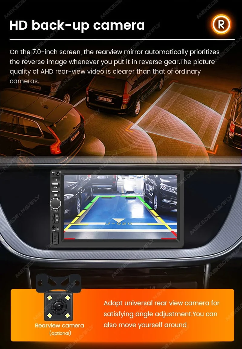 7-Zoll-HD-Touchscreen, Universal-Autoradio, MP5, Multimedia-Video-Player, unterstützt BT, SWC, TF-Kamera, FM-Radio, MirrorLink, Carplay