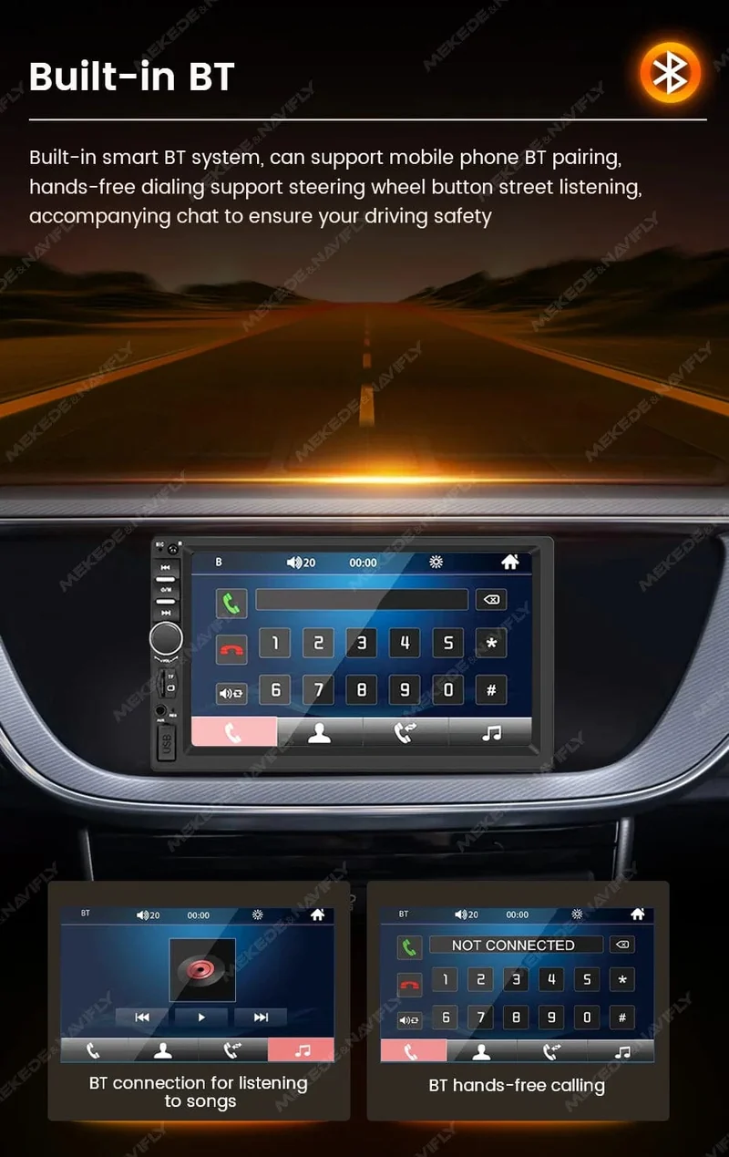 7-Zoll-HD-Touchscreen, Universal-Autoradio, MP5, Multimedia-Video-Player, unterstützt BT, SWC, TF-Kamera, FM-Radio, MirrorLink, Carplay