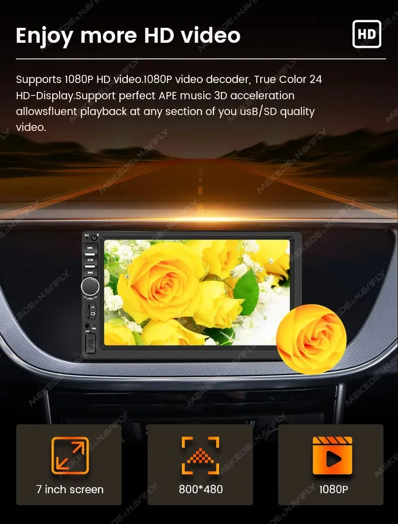 7-Zoll-HD-Touchscreen, Universal-Autoradio, MP5, Multimedia-Video-Player, unterstützt BT, SWC, TF-Kamera, FM-Radio, MirrorLink, Carplay