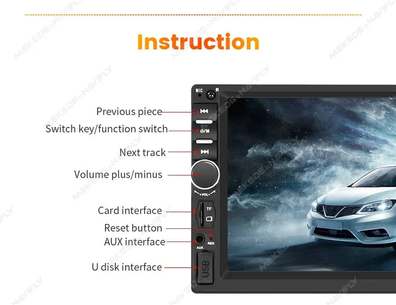 7-Zoll-HD-Touchscreen, Universal-Autoradio, MP5, Multimedia-Video-Player, unterstützt BT, SWC, TF-Kamera, FM-Radio, MirrorLink, Carplay