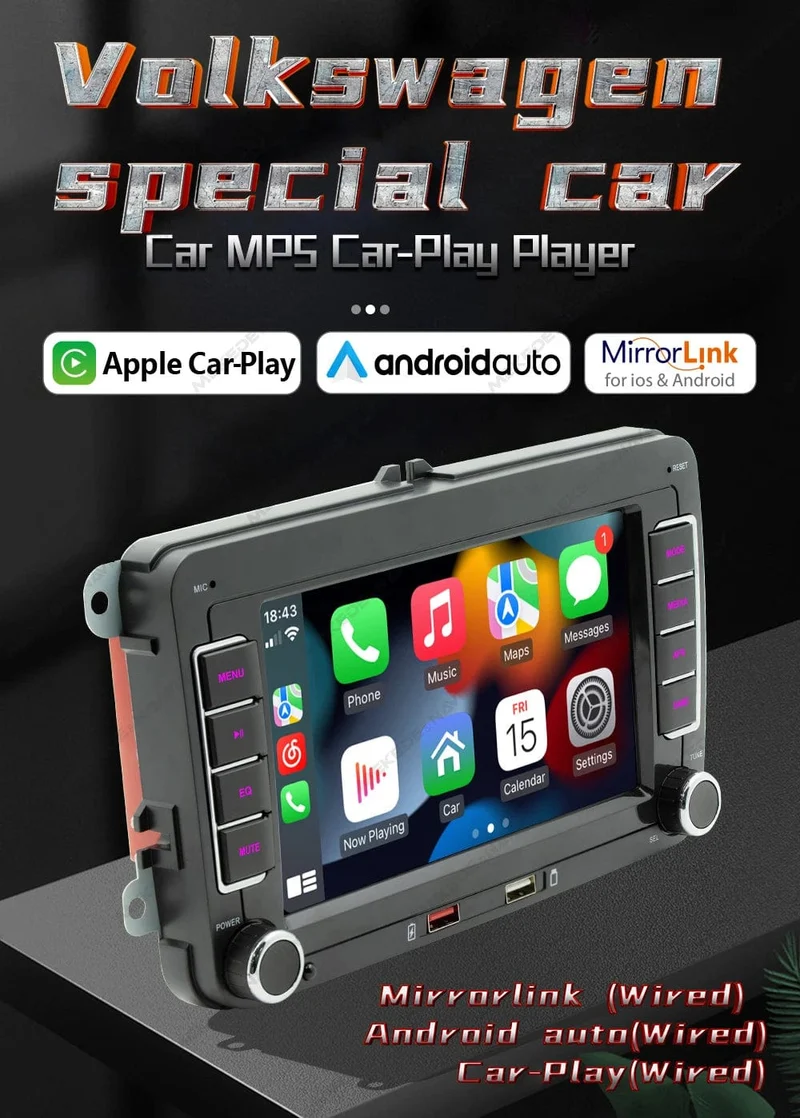 7 "2 Din Autoradio GPS Android Auto Carplay Für VW Volkswagen Skoda Octavia Golf 5 6 Touran Passat B6 Polo Jetta HD Touchscreen