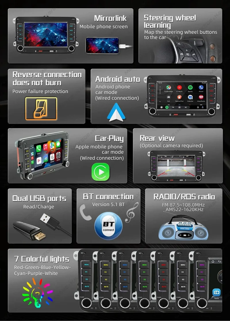 7 "2 Din Autoradio GPS Android Auto Carplay Für VW Volkswagen Skoda Octavia Golf 5 6 Touran Passat B6 Polo Jetta HD Touchscreen