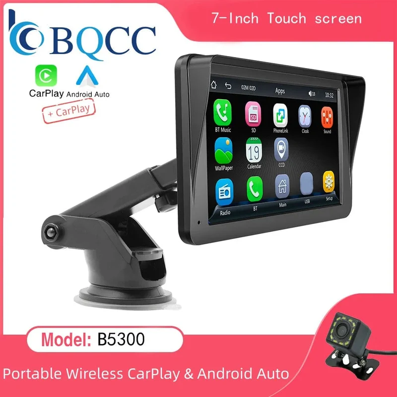 BQCC 7-Zoll-Autoradio-Multimedia-Video-Player, kabelloses Carplay und kabelloser Android Auto-Touchscreen, Sonnenblende 5300