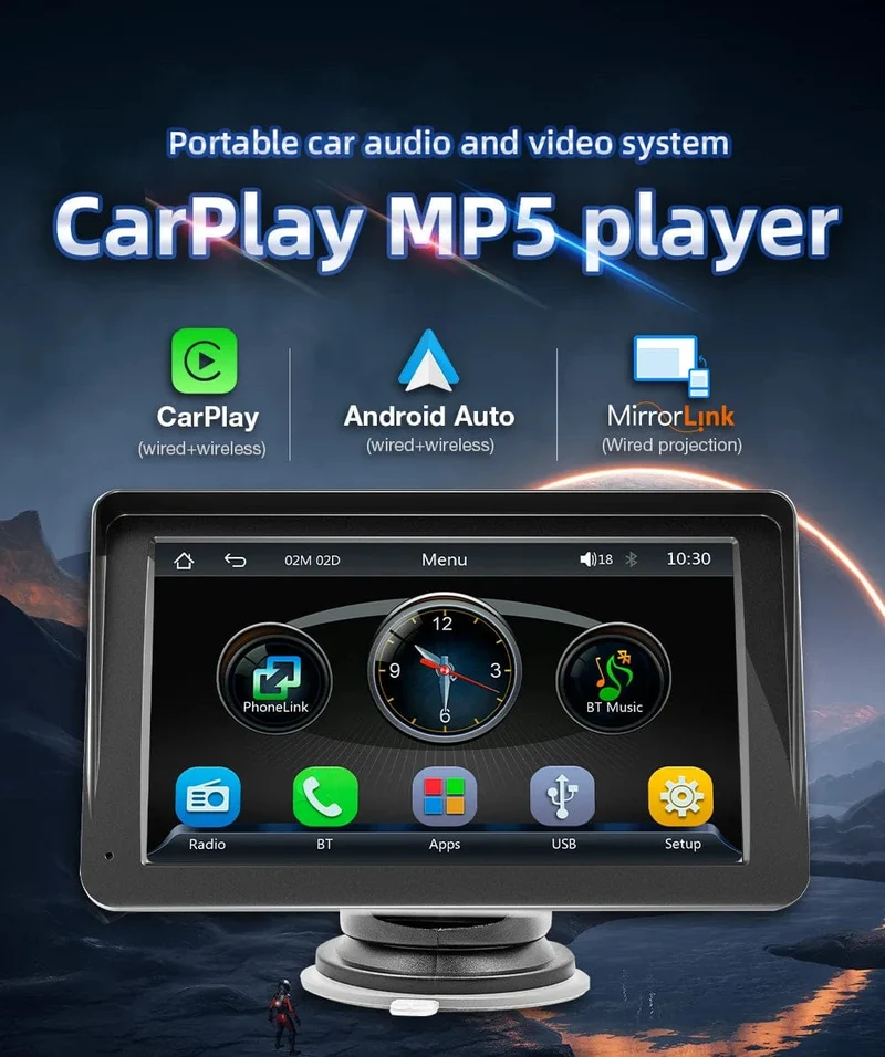 BQCC 7-Zoll-Autoradio-Multimedia-Video-Player, kabelloses Carplay und kabelloser Android Auto-Touchscreen, Sonnenblende 5300