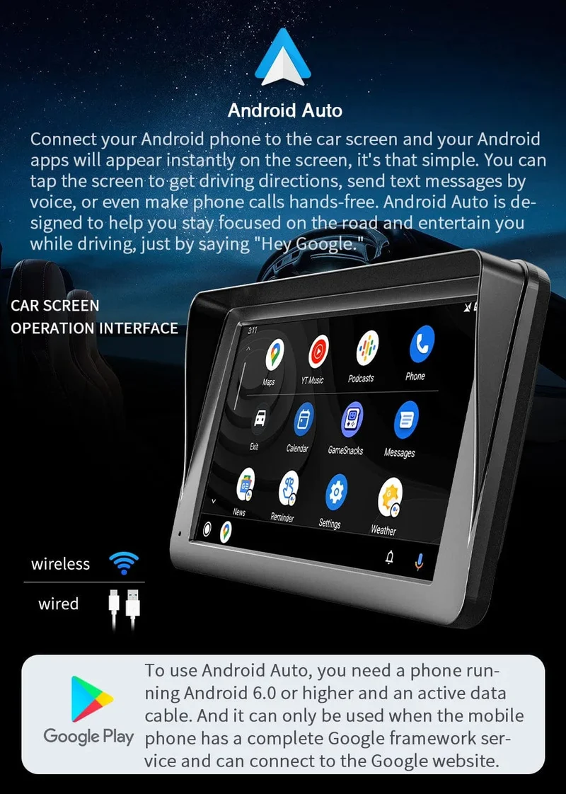 BQCC 7-Zoll-Autoradio-Multimedia-Video-Player, kabelloses Carplay und kabelloser Android Auto-Touchscreen, Sonnenblende 5300