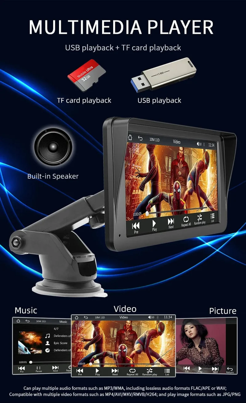 BQCC 7-Zoll-Autoradio-Multimedia-Video-Player, kabelloses Carplay und kabelloser Android Auto-Touchscreen, Sonnenblende 5300