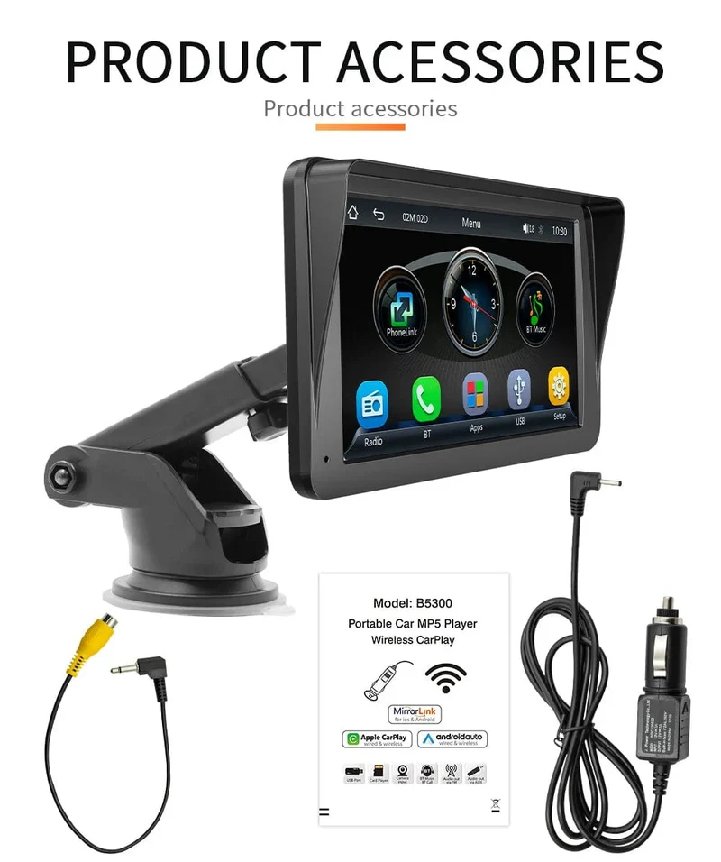 BQCC 7-Zoll-Autoradio-Multimedia-Video-Player, kabelloses Carplay und kabelloser Android Auto-Touchscreen, Sonnenblende 5300