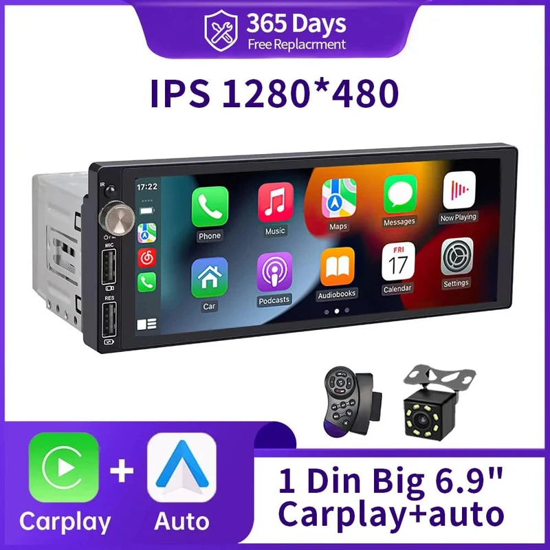 IPS 6.9 Zoll 1Din Carplay Android Auto Autoradio Multimedia Video MP5 Player 1 Din Keine DVD mit Bluetooth Stereo USB Lade