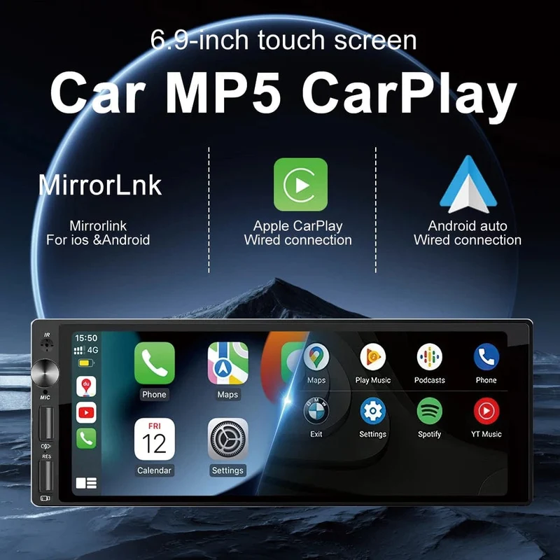 IPS 6.9 Zoll 1Din Carplay Android Auto Autoradio Multimedia Video MP5 Player 1 Din Keine DVD mit Bluetooth Stereo USB Lade