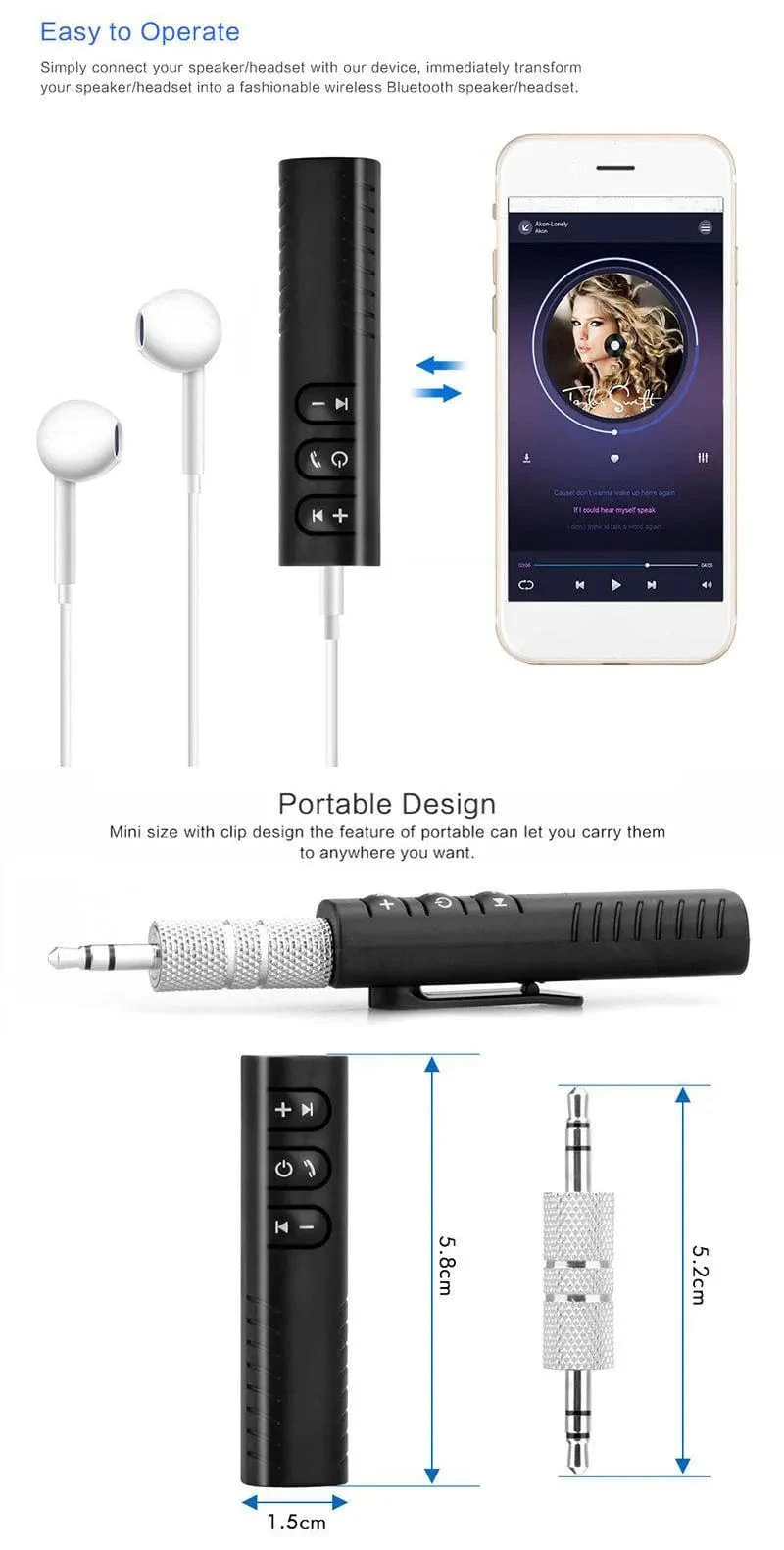 Drahtloser Bluetooth 5.0-Empfängeradapter 3.5-mm-Buchse für Automusik-Audio-Aux-A2dp-Kopfhörerempfänger Freisprecheinrichtung